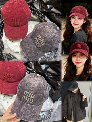 Miu Miu Corduroy Logo Baseball Cap