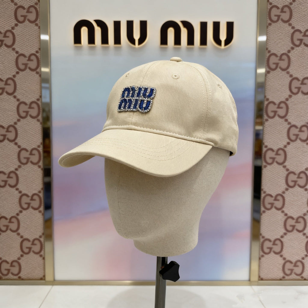 Miu Miu Rhinestone Logo Baseball Cap