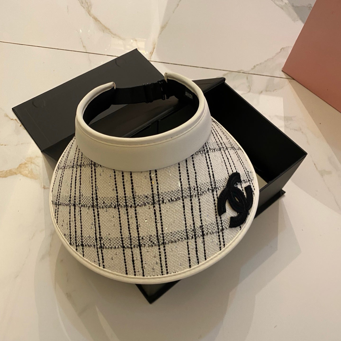 CHANEL Little Chanel Style Checkered Open-Top Hat